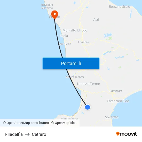 Filadelfia to Cetraro map