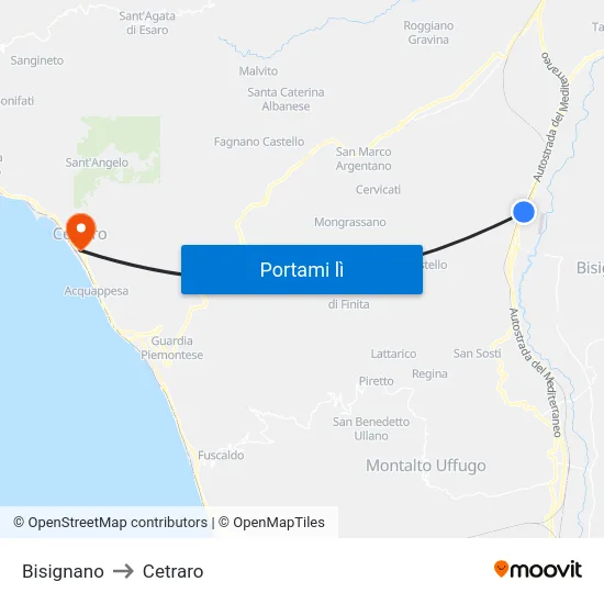 Bisignano to Cetraro map