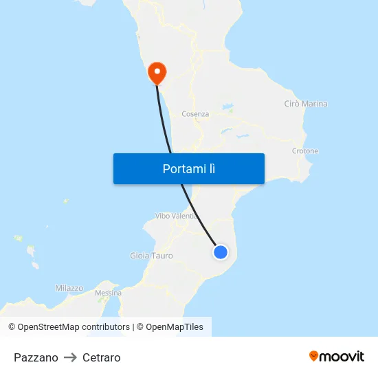 Pazzano to Cetraro map
