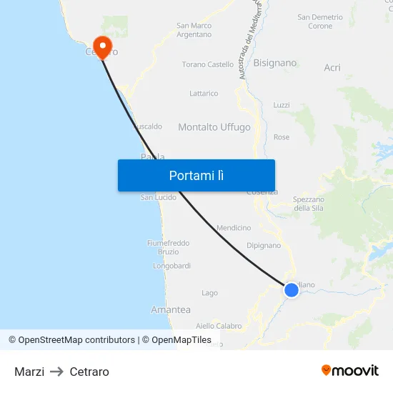 Marzi to Cetraro map