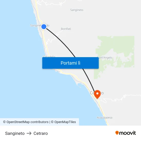 Sangineto to Cetraro map