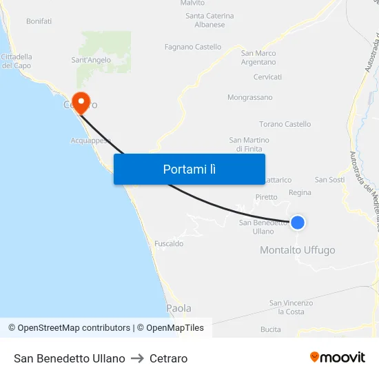 San Benedetto Ullano to Cetraro map