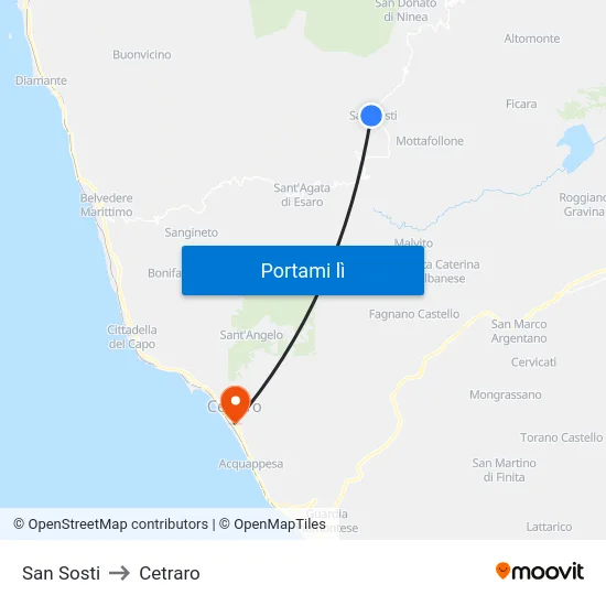 San Sosti to Cetraro map