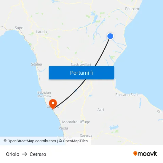 Oriolo to Cetraro map