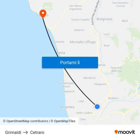 Grimaldi to Cetraro map