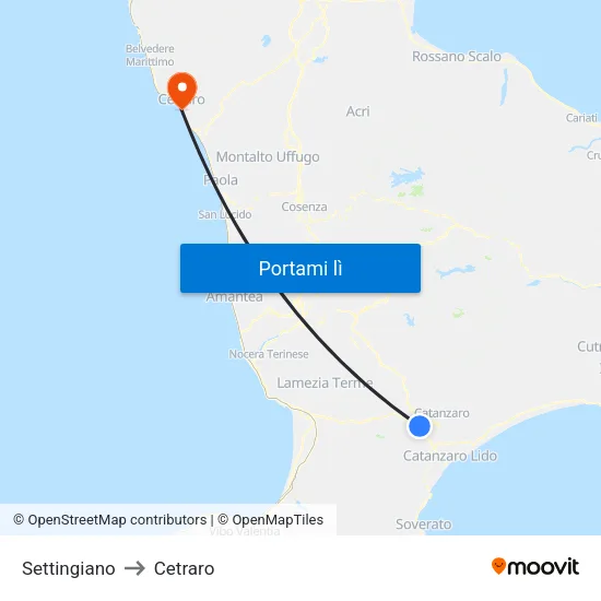 Settingiano to Cetraro map