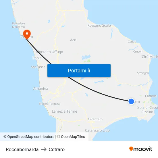 Roccabernarda to Cetraro map