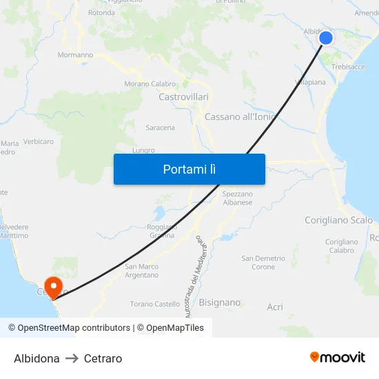Albidona to Cetraro map