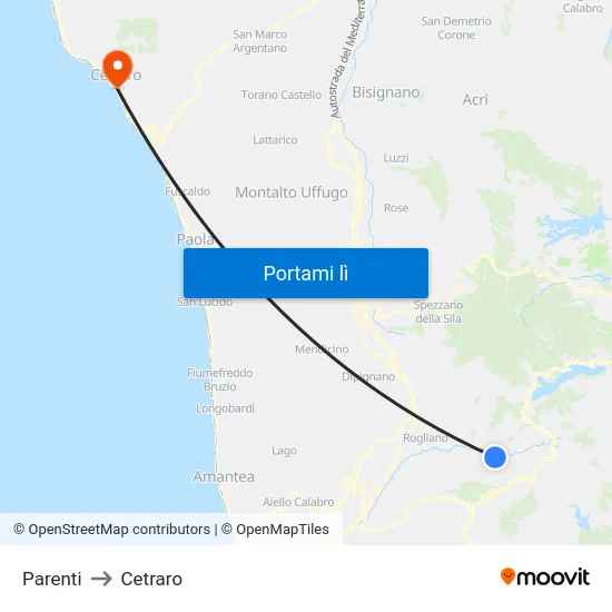 Parenti to Cetraro map