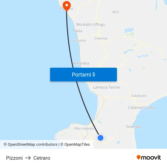 Pizzoni to Cetraro map