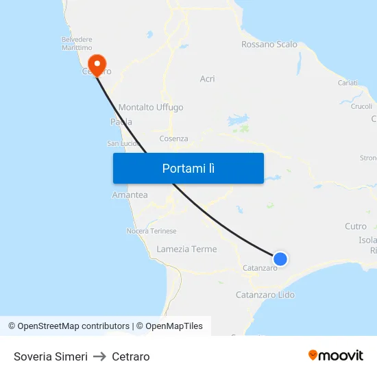 Soveria Simeri to Cetraro map