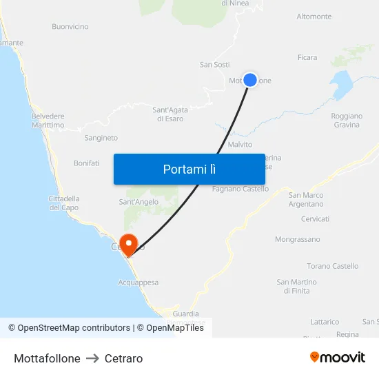 Mottafollone to Cetraro map