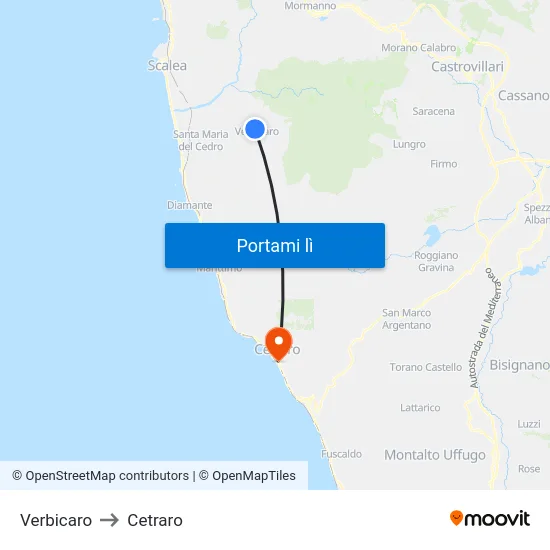 Verbicaro to Cetraro map
