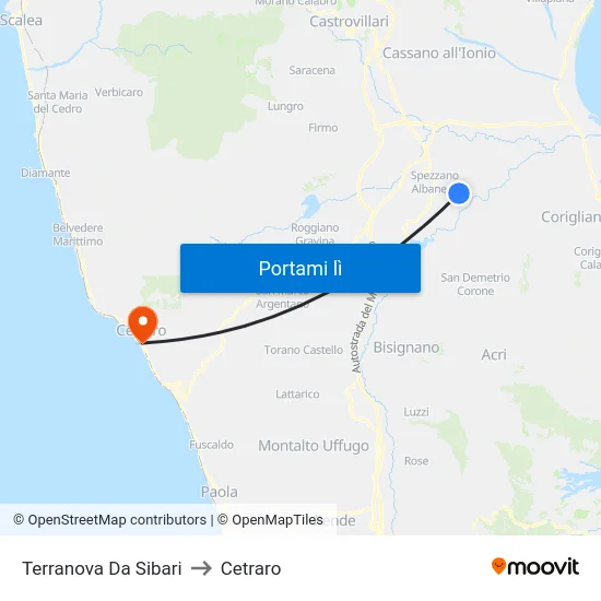 Terranova Da Sibari to Cetraro map