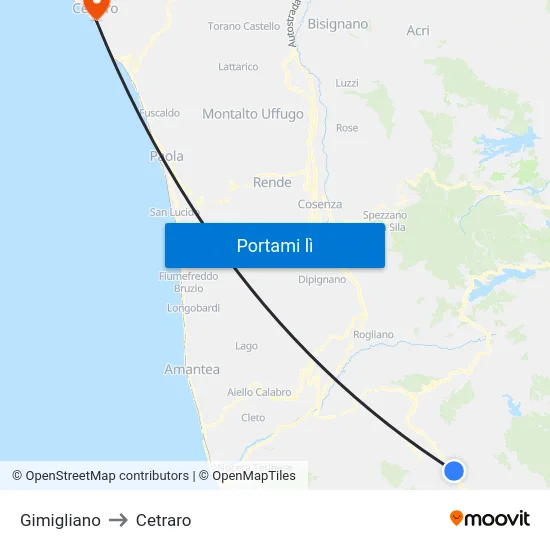 Gimigliano to Cetraro map