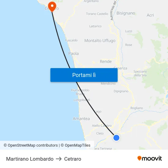 Martirano Lombardo to Cetraro map