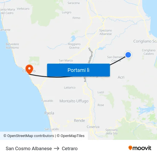 San Cosmo Albanese to Cetraro map