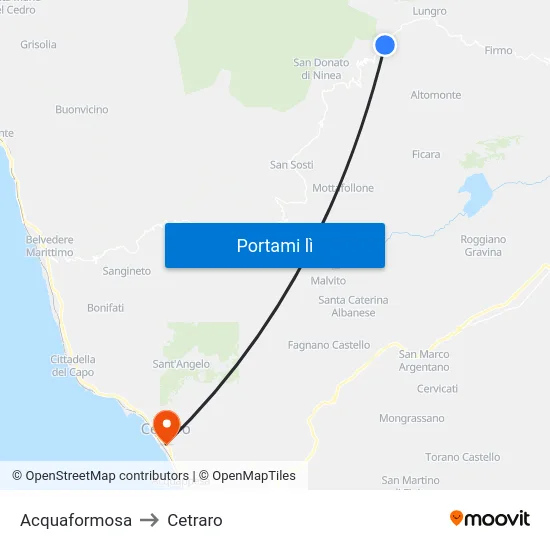 Acquaformosa to Cetraro map