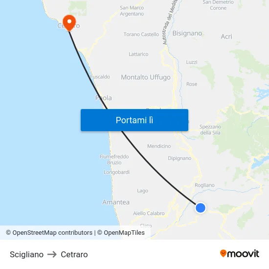 Scigliano to Cetraro map