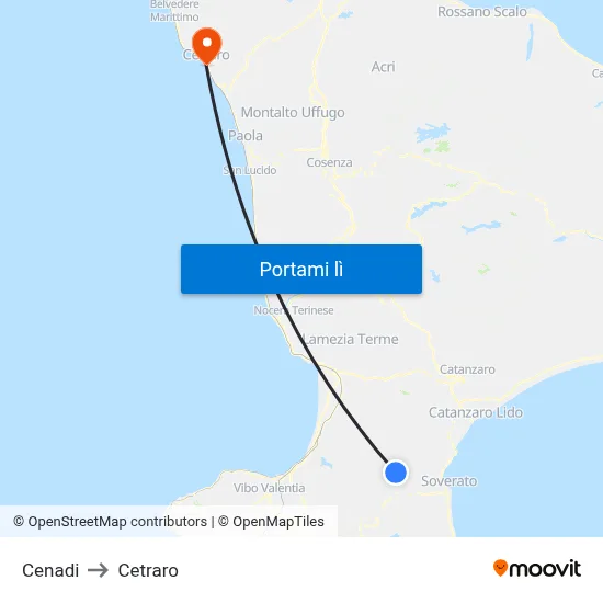 Cenadi to Cetraro map