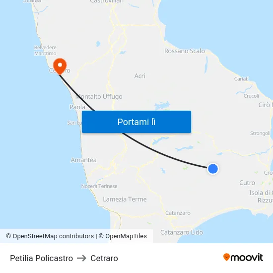 Petilia Policastro to Cetraro map