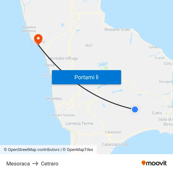 Mesoraca to Cetraro map