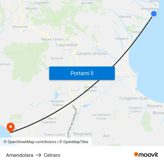 Amendolara to Cetraro map