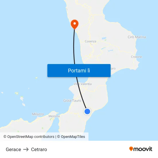 Gerace to Cetraro map