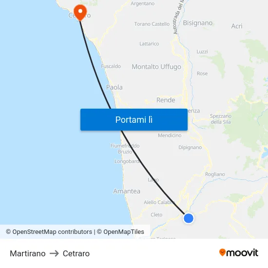 Martirano to Cetraro map