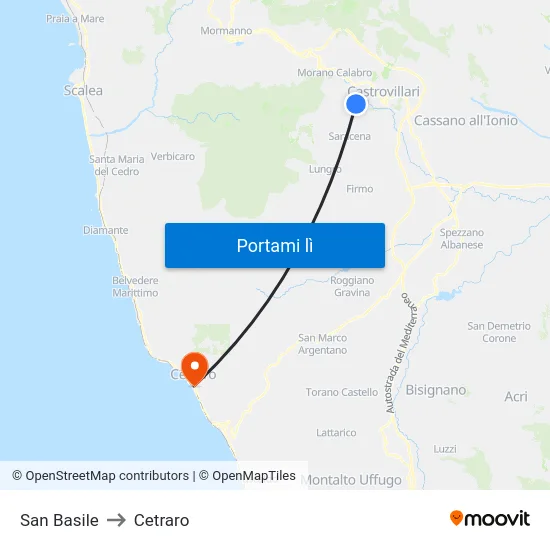 San Basile to Cetraro map