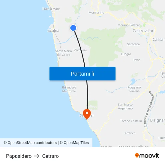 Papasidero to Cetraro map