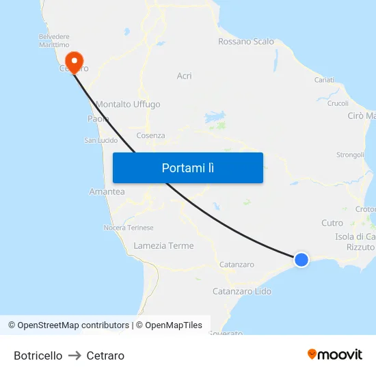 Botricello to Cetraro map
