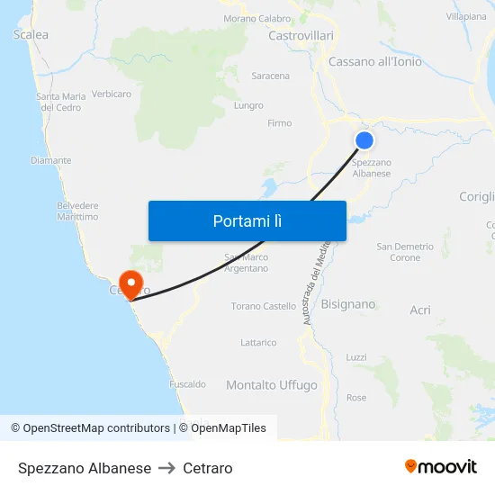 Spezzano Albanese to Cetraro map