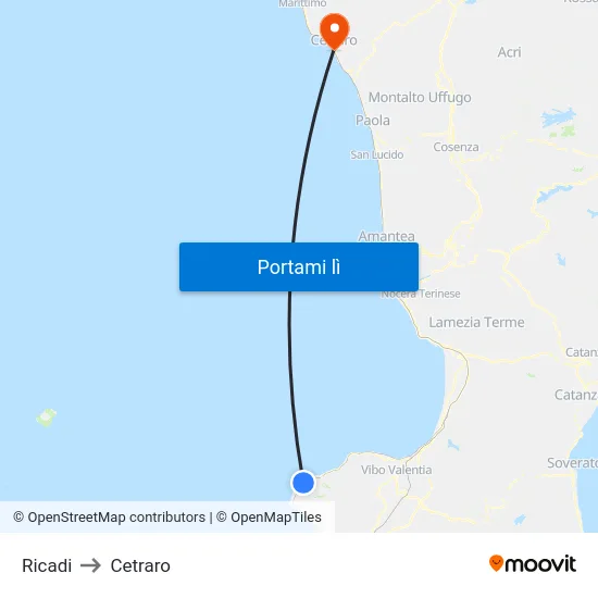 Ricadi to Cetraro map