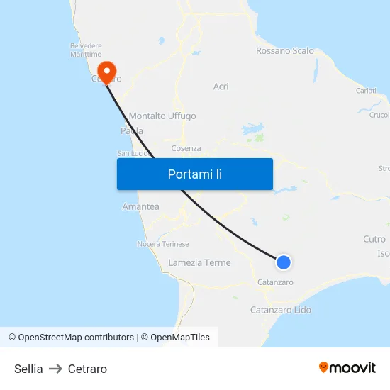 Sellia to Cetraro map