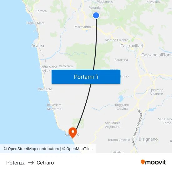 Potenza to Cetraro map