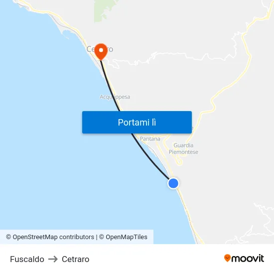 Fuscaldo to Cetraro map