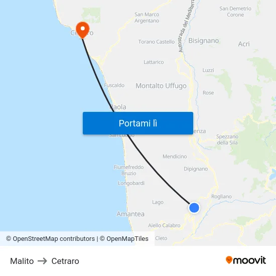 Malito to Cetraro map