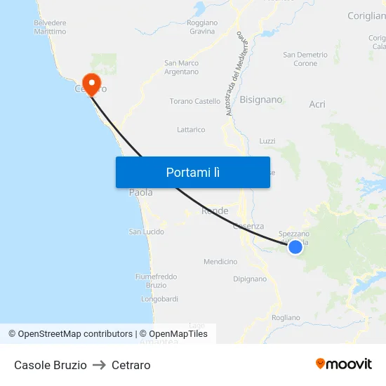 Casole Bruzio to Cetraro map