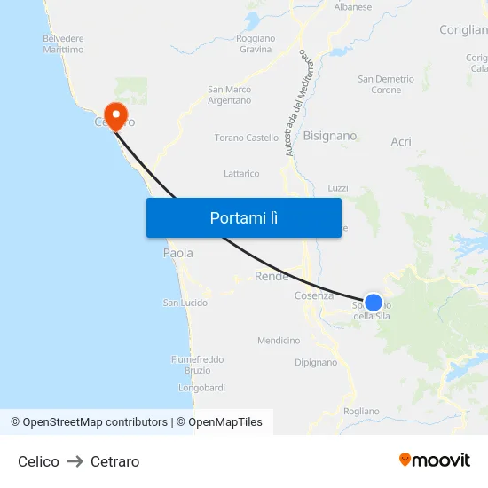 Celico to Cetraro map