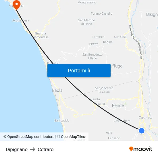 Dipignano to Cetraro map