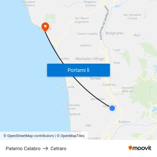 Paterno Calabro to Cetraro map