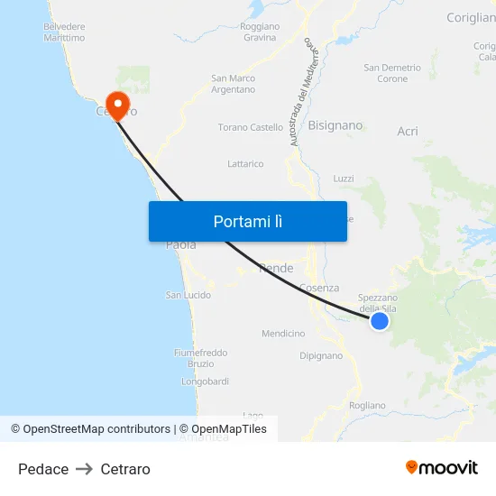 Pedace to Cetraro map