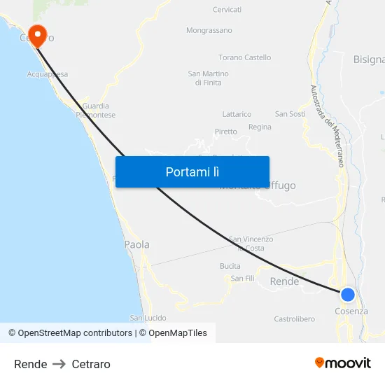 Rende to Cetraro map