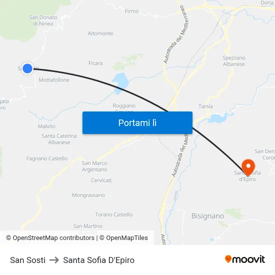 San Sosti to Santa Sofia D'Epiro map