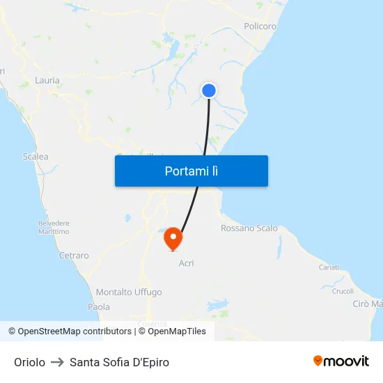Oriolo to Santa Sofia D'Epiro map