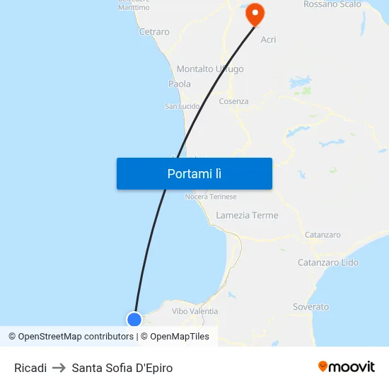 Ricadi to Santa Sofia D'Epiro map
