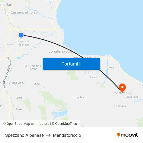 Spezzano Albanese to Mandatoriccio map