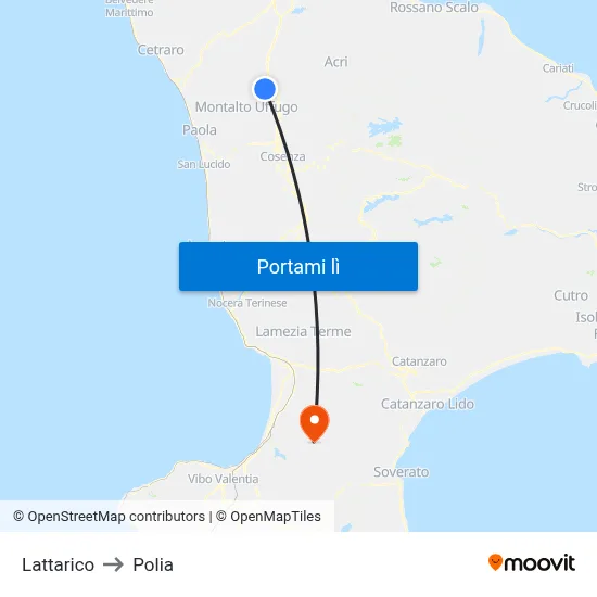 Lattarico to Polia map