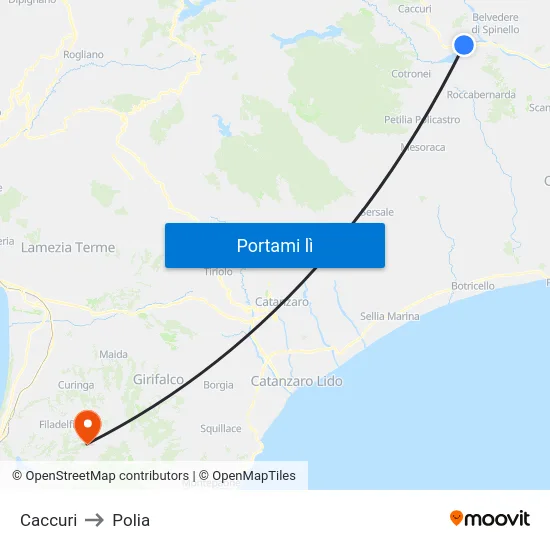 Caccuri to Polia map